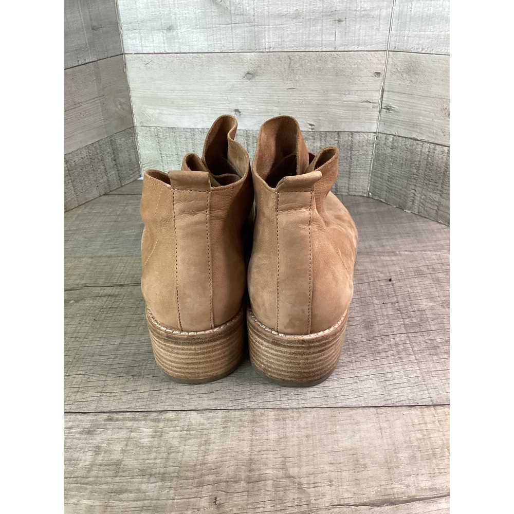 Eileen Fisher Tan Leather Ankle Boots Elastic Gore Slip On Block‎ Heel 9.5 - Picture 5 of 8
